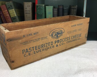 E-Z Pasteurized Process American Cheese Wooden Box Storage Container C.E. Zuercher & Company