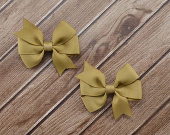 Kaki Hair Clips, Kaki Bow Clips, Kaki Pigtail Bows, Tan Pigtail Bows, Tan Hair Clips, Tan Hair Bows, Kaki Hair Bows, Uniform Hair Bows