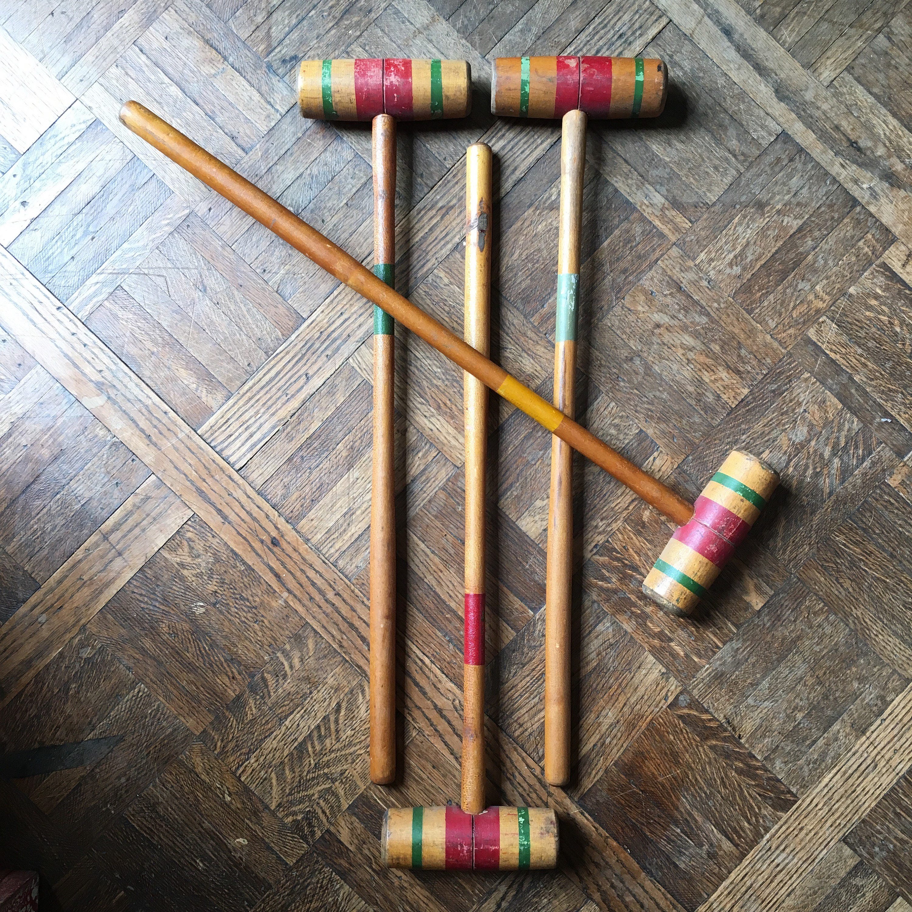 Vintage Croquet Mallet Set Set of Four Wood Mallets Wooden