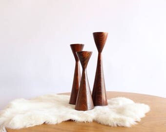 Mid Century Modern Candlesticks Graduated Wood Candlesticks Danish Modern