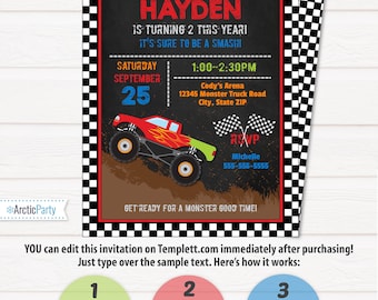 Monster Truck Invitation - Monster Truck Birthday Invitation - Monster Truck Birthday Party - Monster Truck Party - INSTANT ACCESS!