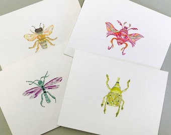 8 Notecards - Colorful Bugs by Cat Likes Cake