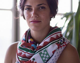 Bulgarian Scarf, Slavic Embroidery, Folk Shawl, Ethnic Wrap, Loop Scarf, Hipster Scarf, Infinity Shawl, Chiffon Scarf, Infinity Scarf