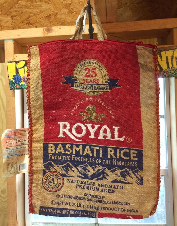 Burlap Basmati Rice Bag with Zipper and Handles Market Bag