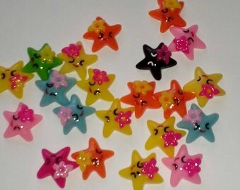 X 10 Cabochons star mix color 18mm