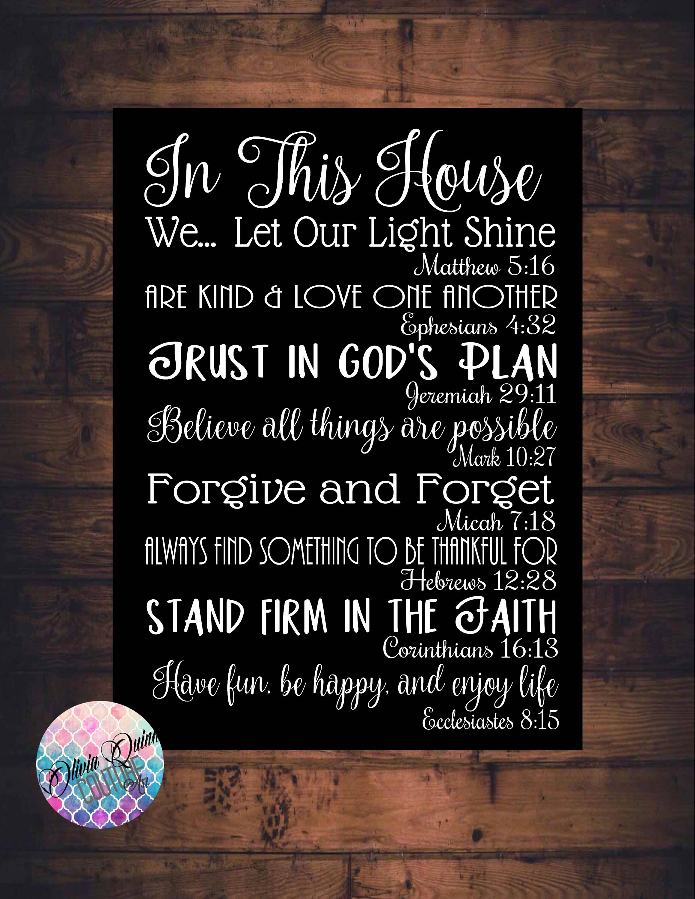 CHRISTIAN House Rules BIBLE Verse SCRIPTURE Art Print Canvas