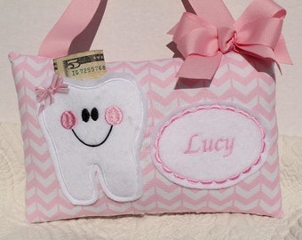 Tooth Fairy Pillow - Girls Tooth Fairy PIllow - Childs Tooth Fairy Pillow - Personalized Pillow - Pink Pillow - Girls Tooth Pillow
