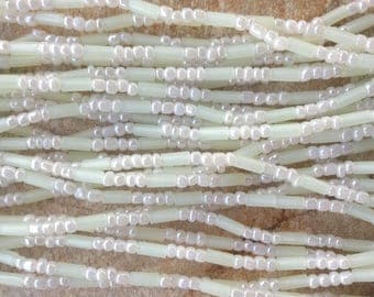White Akosombo Light Bohemian Glass Beads,40 inches of Small Glass Beads,4 mm,Glow in the Dark,African Waist Beads,Ghana Glass Waist Beads