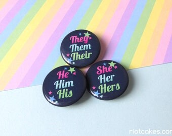 Pronouns Stars Buttons • They Them Their / She Her Hers / He Him His