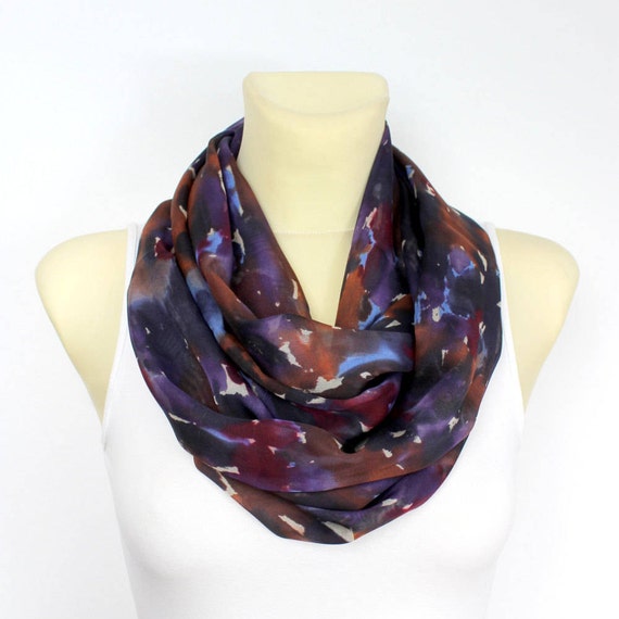 Purple Silk Scarf Silk Infinity Scarf Printed Silk Scarf Silk Loop Scarf Summer Outdoors Summer Party Personalized Gift Personalized Womens
