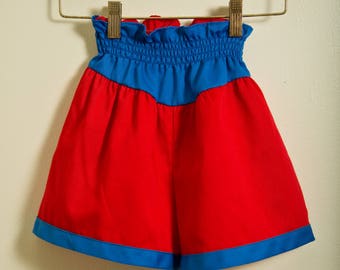 KIDS HIGH WAISTED red and blue elasticized true vintage Wonder Woman shorts size 6X