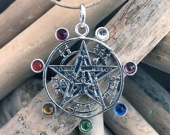 925 Sterling Silver Tetragrammaton Pentagram Pentacle Pendant Wiccan, Spiritual Jewelry, Pentacle Pendant, Pagan TAL017