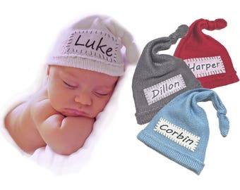 Newborn hat baby knotted hat newborn knit baby hat for newborn white baby hat baby hospital hat knotted baby hat with name baby name hat NB