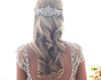Angel Hairpiece - Crystal Vintage Wedding Bride Headband Hair Hairband Great Gatsby Vintage Glam Rhinestone Pearls Bridesmaid