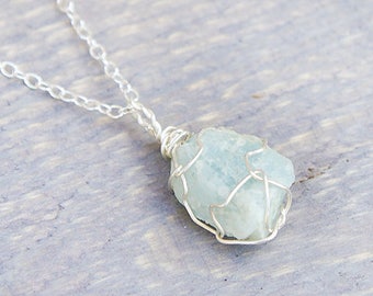 Raw Aquamarine - Rough Aquamarine - Aquamarine Necklace - March Birthstone - Aquamarine Stone - Aquamarine Pendant - Aquamarine Crystal