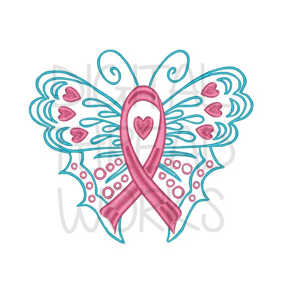 Awareness Ribbon Butterfly Machine Embroidery Design 4x4 5x7