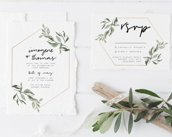 Minimalist Wedding Invitation Suite, the Imogene Suite, Nature Inspired Invite, RSVP, Save the Date, Printable Invite, Floral Rustic Wedding