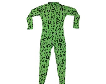 The Riddler Question Marks Costume Eye Mask Batman Forever Movie Cosplay Spandex Superhero Villain Halloween Super Hero Suit Gift Hi Quality