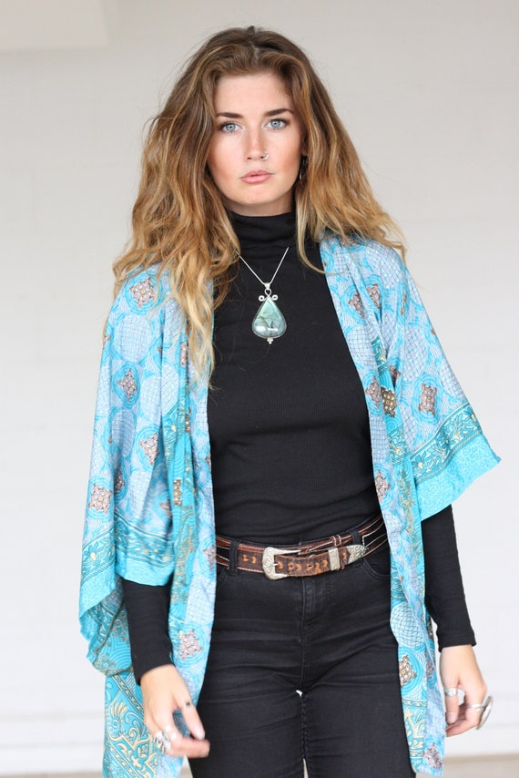 STEVIE CROP KIMONO - Silk Cardigan- Cover Up- Bohemian Kimono- Christmas- Party Outfit- Kaftan- Bespoke- 100% silk- Handmade- Gypsy- Fall