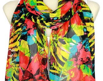 Floral Spring Scarf Flowers Women Birthday Gift for Her Fashion Accessories Autumn Floral Scarf Rainbow Scarves Gift for Women Christmas