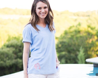 Monogrammed Cover Up | Terry V Neck Cover Up Shirt | Jadelynn Brooke | Beach Cover Up | Swimsuit Cover Up | Beach Wear | Pool Wear