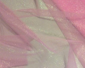 Medium Soft Pink Sparkly Glitter Tulle Stretch Fabric * Sold by the Yard * 54" Wide * 2-Way Stretch