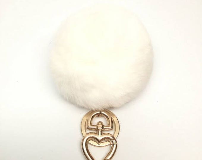 Heart Fur Pompom Keychain Rabbit Fur Ball Bag Charm White