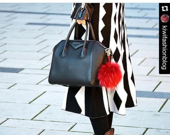 Instagram / Blogger Recommended Red Raccoon Fur Pom Pom luxury bag pendant keychain bag charm
