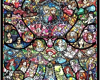 ON SALE Counted Cross Stitch Pattern - Disney heroine collection stained glass - 24.29" x 35.00" - L1350