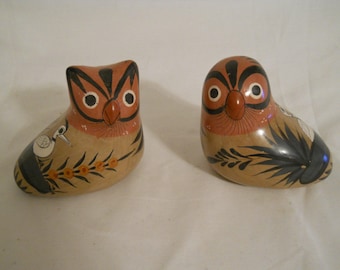 Owls Pottery Mexican Tonala Figurines Mexico Ceramic Folk Art Great Gift for Owl Hand Painted