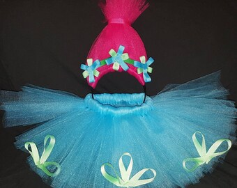 Poppy costume - Princess Poppy troll tutu and headband - first birthday outfit - trolls Halloween costume