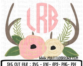 50% off - Floral antlers SVG, DXF, EPS, png Files for Cutting Machines Cameo or Cricut - flower svg - antlers svg - baby girl antlers svg -