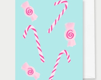 Candy Canes Greeting Card, Gift For Her, Holiday Greetings, Holiday, Christmas, Notecard, Seasonal Cards, Christmas Cards, Winter Greetings