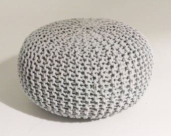 Handmade Knitted Pouf | Glacier Gray | 80x35cm | Hand Knit Pouf Ottoman Footstool