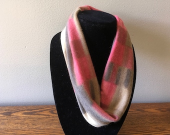 Upcycled cashmere infinity scarf. #48 Felted cashmere cowl. Rose and khaki cashmere scarf.