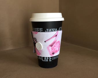 Fabric coffee sleeve / coffee cozy / handmade coffee sleeve / pink coffee sleeve / homemade coffee sleeve / gifts for her / gifts under 10