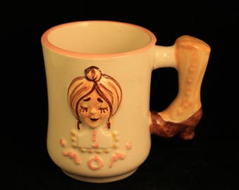 Vintage Ceramic Mom Mug/Cup Boot Shaped Handle