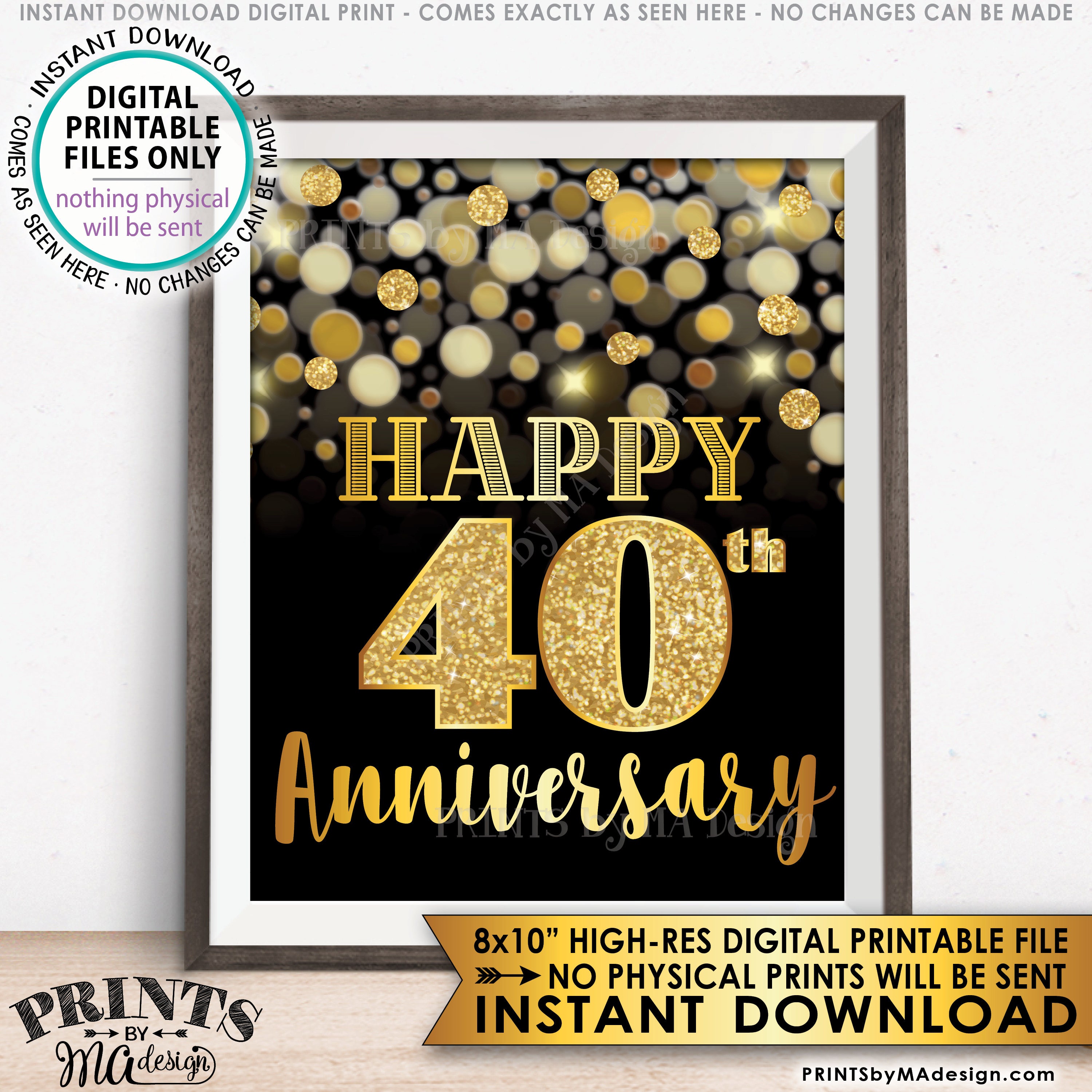 40th Anniversary Sign, Happy Anniversary, Golden Fortieth Anniversary