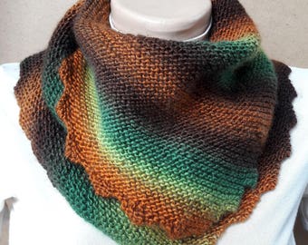 Hand knit accessories women scarf wraps Mom gift wife infinity scarf winter Colour Fall scarf shawl Warm scarf Green triangular scarf bactus