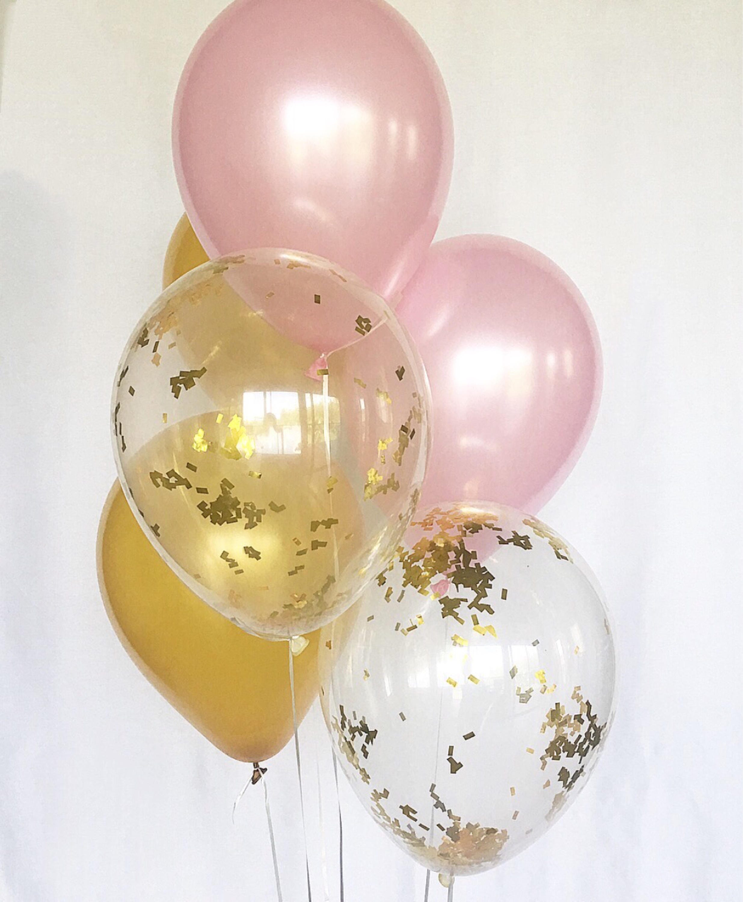 Pink and Gold Confetti Latex Balloons Pink and Gold Party