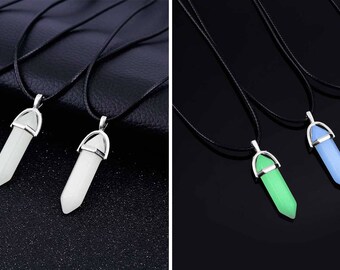 Glow in Dark Crystal Quartz Natural Healing Point Chakra Stone Pendant Adjustable Necklace