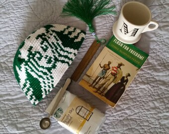 Crochet Starbucks Beanie, Coffee Hat, Cafe Hat