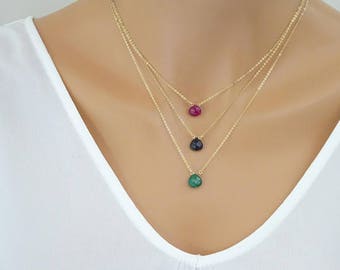Ruby Necklace, Sapphire Necklace, September birthstone, Emerald necklace, July Birthstone, Gold Ruby, Dainty Necklace, May Birthday