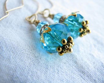Turquoise earrings Gold earrings Dangle earrings Mother Gift for her Crystal earrings Shabby earrings Wedding earrings Bridesmaid earrings