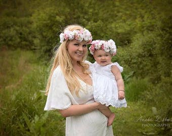 Mommy and Me Flower Crown, Baby Flower Crown, Adult Flower Crown, Flower Girl Flower Crown, Floral Crown, Tieback Flower Crown Headband