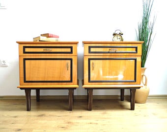 Pair Vintage Nightstand Mid Century Furniture Wood End Side Table Bedside Coffee Table Vanity Wooden Cabinet Night Stand Chest of Drawers