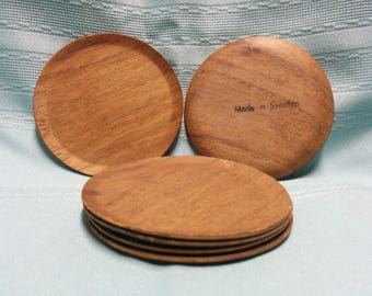 Vintage Molded Walnut Coasters - Set of 6 - Made in Sweden - FREE SHIPPING!