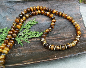 Men's Tiger Eye Necklace, Brown and Gold Beaded Unisex Necklace, Golden Brown Tigereye Stone Necklace, Elegant, Sophisticated, Gift Idea