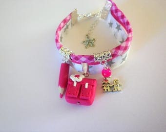 cadeau maitresse ecole bracelet liberty cartable rose fuschia école