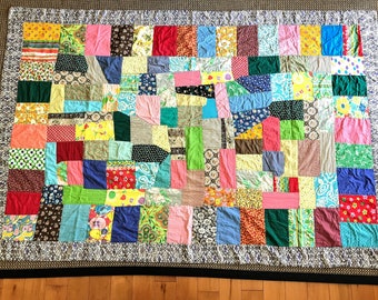 Vintage Summer Quilt - Patchwork Quilt Love - 57" x 85" - Twin Bed Size - Picnic Blanket - Farmhouse Decor - Cottage Decor - Bright Colors
